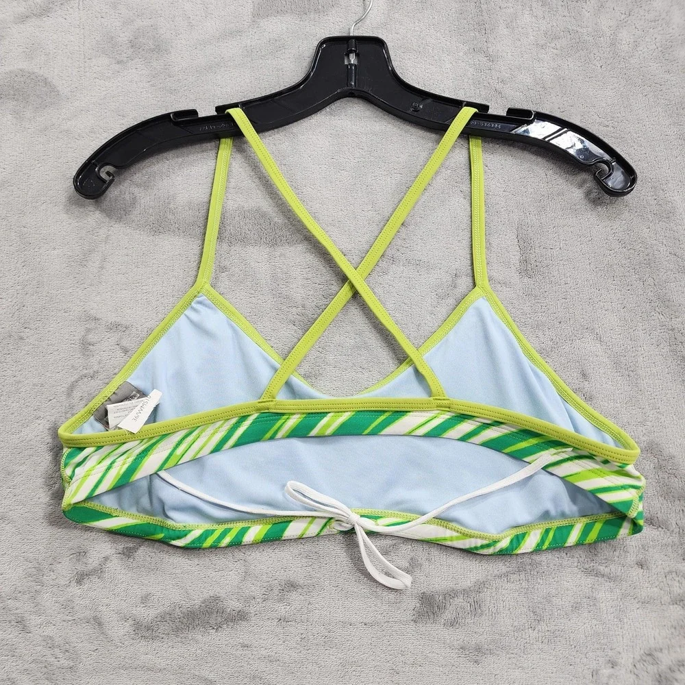 Nike Bikini Swimsuit Womens 36/10 Green Stripe 2 Piece Athletic Stretch Beach